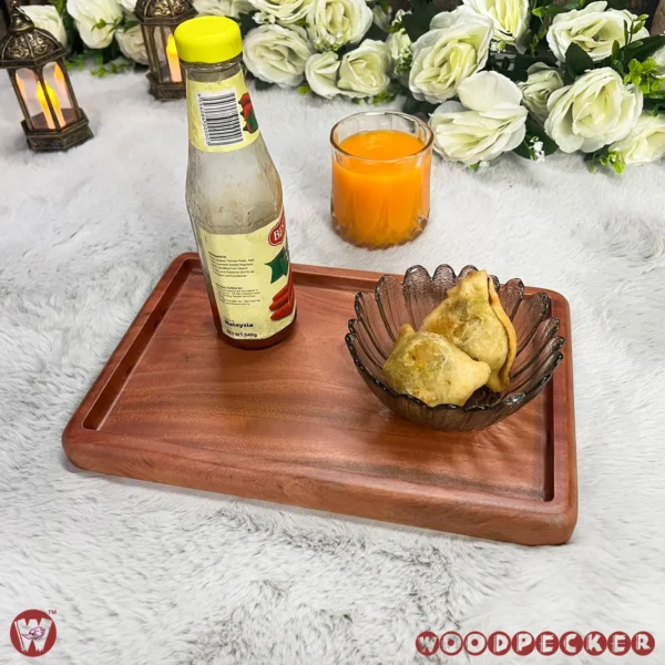 Solid Mahogany Wood Rectangular Serving Tray – 2 Sizes - Image 2