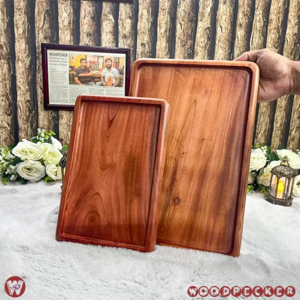 Solid Mahogany Wood Rectangular Serving Tray – 2 Sizes