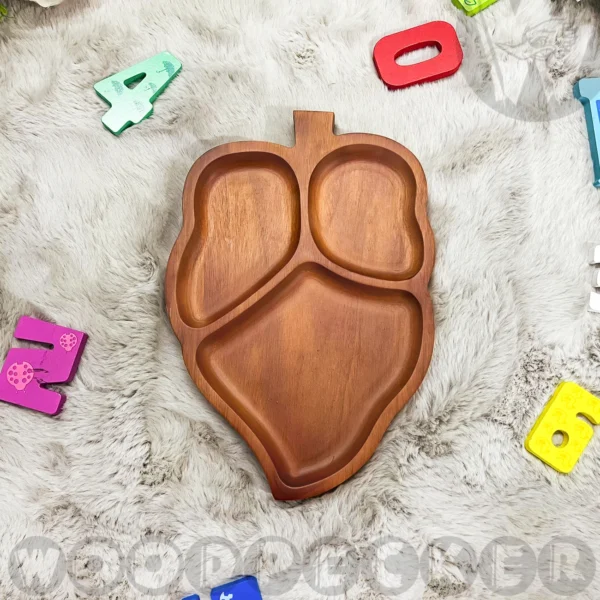 Solid Mahogany Wooden Leaf shaped Snacks/Nuts tray 3 slots - Image 2