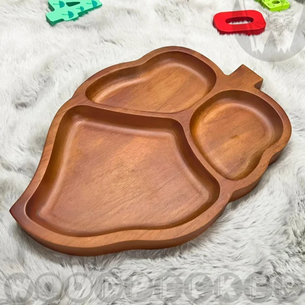 Solid Mahogany Wooden Leaf shaped Snacks/Nuts tray 3 slots