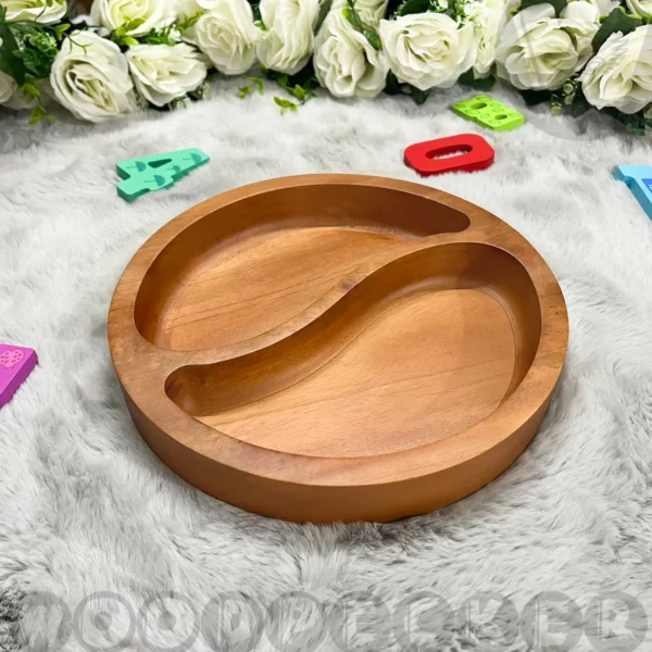 Solid Mahogany Wooden Yin-yang shape Snacks/Nuts tray 2 slots - Image 3