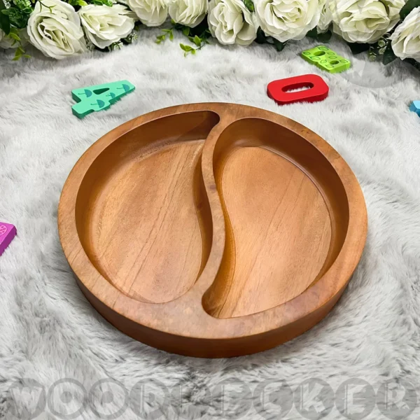 Solid Mahogany Wooden Yin-yang shape Snacks/Nuts tray 2 slots - Image 4