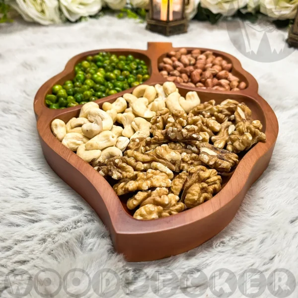 Solid Mahogany Wooden Leaf shaped Snacks/Nuts tray 3 slots - Image 7