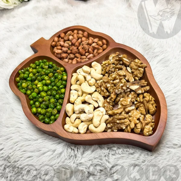 Solid Mahogany Wooden Leaf shaped Snacks/Nuts tray 3 slots - Image 8