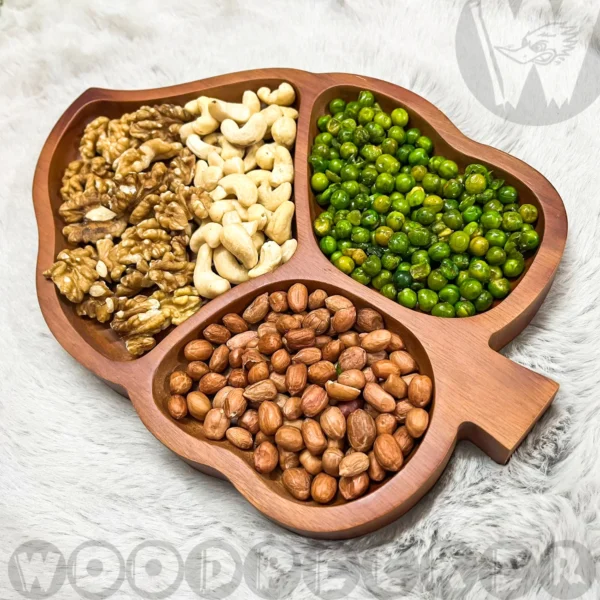 Solid Mahogany Wooden Leaf shaped Snacks/Nuts tray 3 slots - Image 9