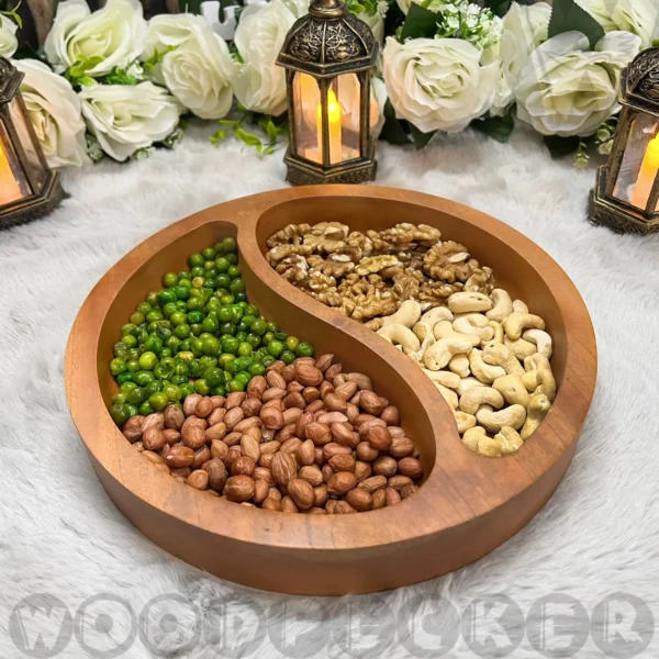 Solid Mahogany Wooden Yin-yang shape Snacks/Nuts tray 2 slots - Image 7