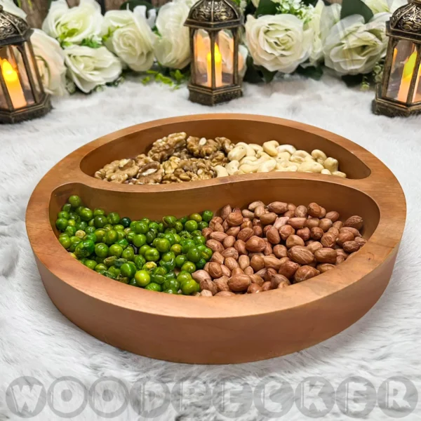 Solid Mahogany Wooden Yin-yang shape Snacks/Nuts tray 2 slots - Image 8