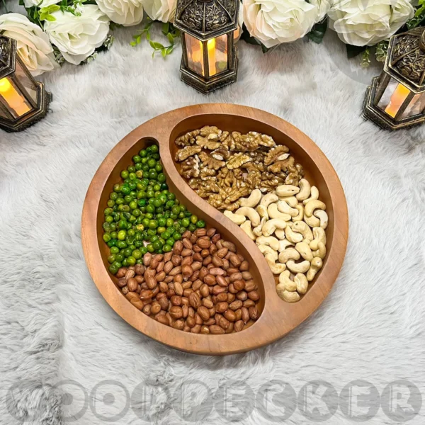 Solid Mahogany Wooden Yin-yang shape Snacks/Nuts tray 2 slots