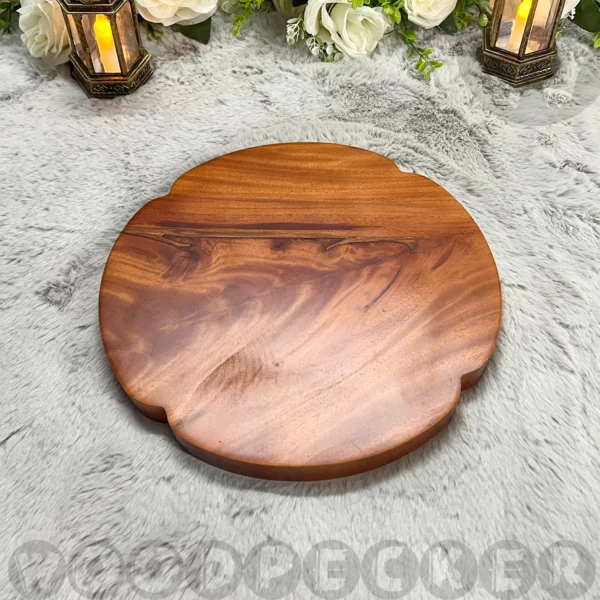 Solid Mahogany Wood Flower shaped Round Snacks/Nuts tray 5 slots - Image 3