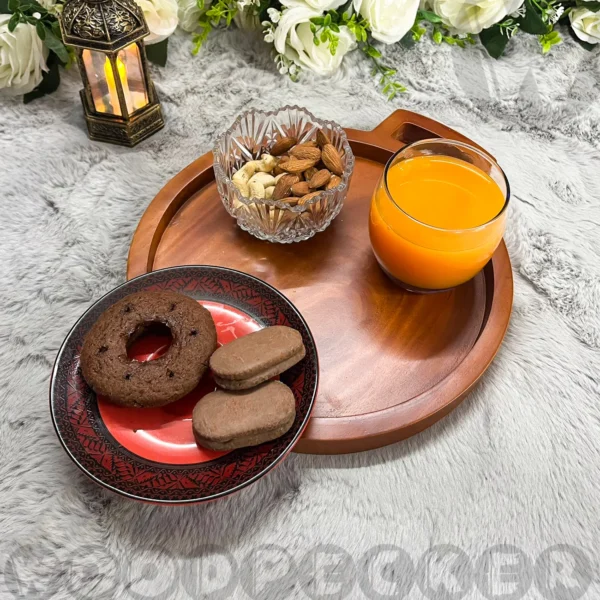 Solid Mahogany Wooden Round Tray with handle - Image 8