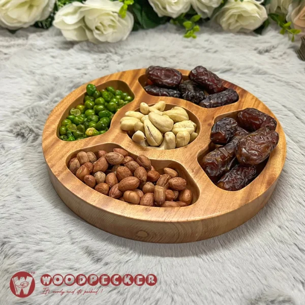 Solid Mahogany Wood  Round Snacks/Nuts tray 5 slots - Image 3