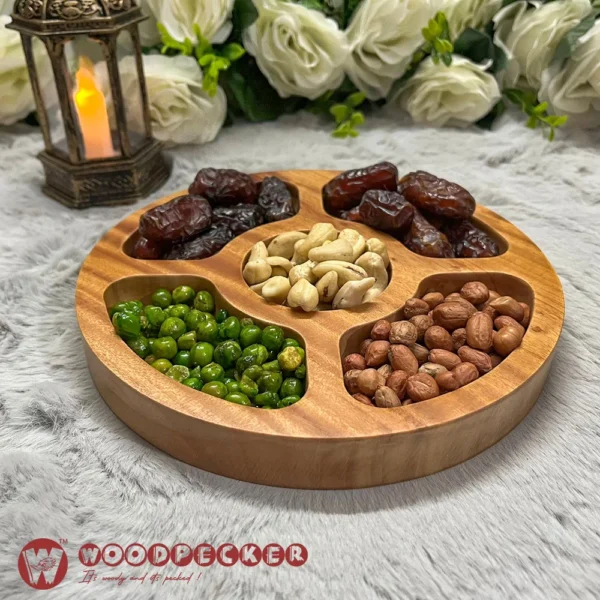 Solid Mahogany Wood  Round Snacks/Nuts tray 5 slots - Image 6