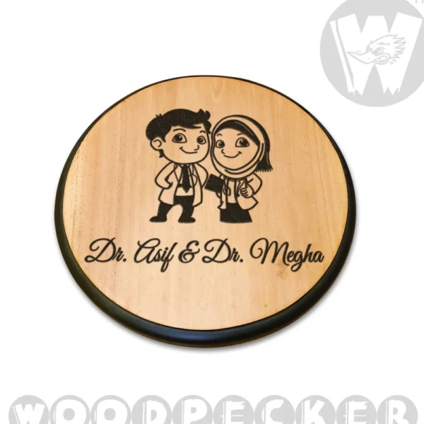 Doctor Couple engraved Mahogany Wood  Customized Door Nameplate with black step border 12x12 inch - Image 2