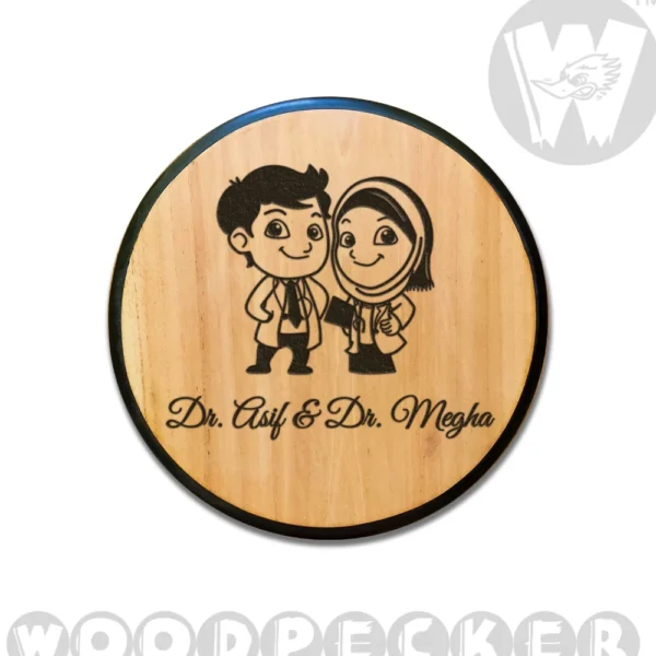 Doctor Couple engraved Mahogany Wood  Customized Door Nameplate with black step border 12x12 inch