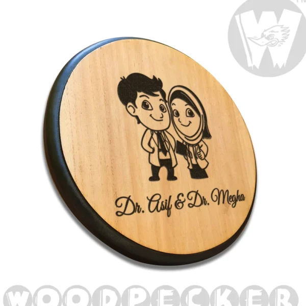 Doctor Couple engraved Mahogany Wood  Customized Door Nameplate with black step border 12x12 inch - Image 3