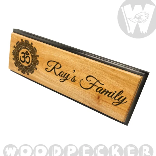 Om Design Engraved Mahogany Wood Customized Door Nameplate with black border 12x4 inch - Image 3