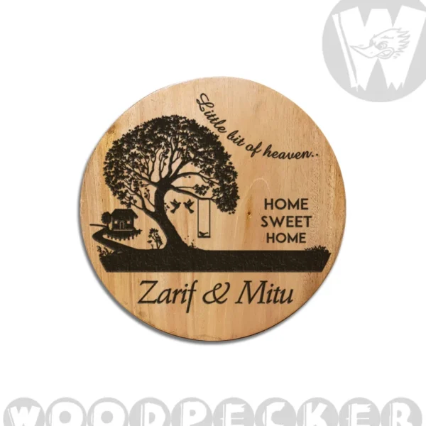 Tree Home engraved Mahogany Wood  Customized Door Nameplate 8x8 inch