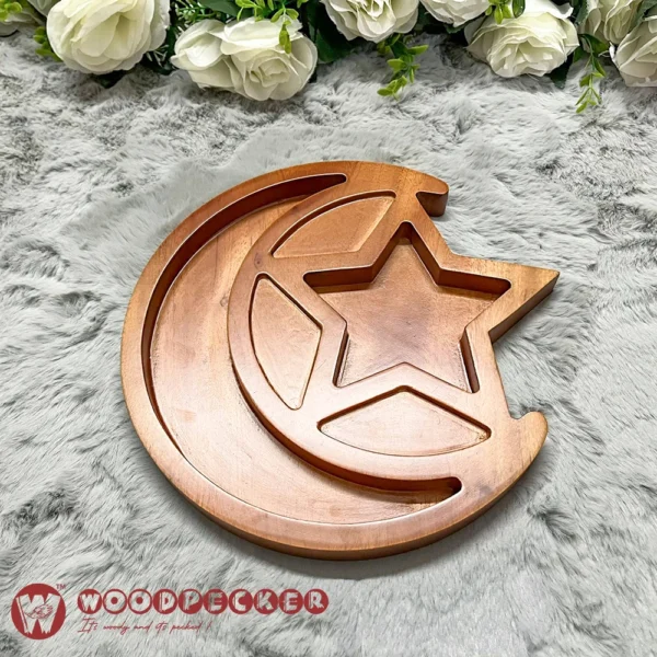 Moon & Star Five Blessings  Ramadan Date & Dry Fruit Platter – Solid Mahogany Wood - Image 7