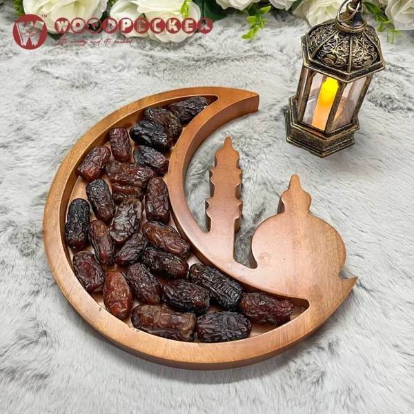 Moonlight Ramadan Date & Dry Fruit Platter – Solid Mahogany Wood - Image 2