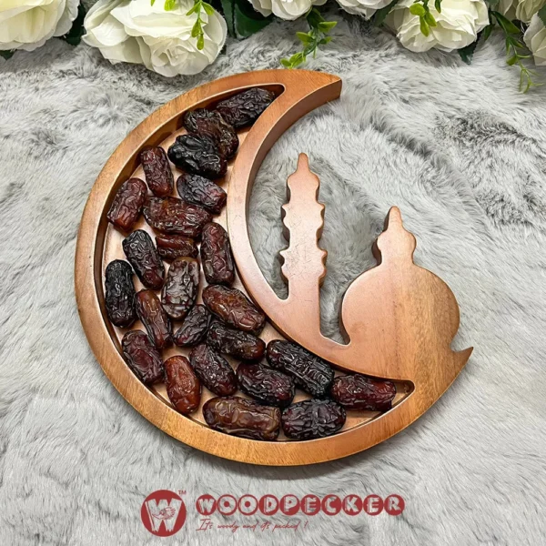 Moonlight Ramadan Date & Dry Fruit Platter – Solid Mahogany Wood