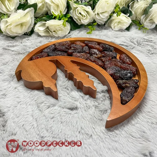 Moonlight Ramadan Date & Dry Fruit Platter – Solid Mahogany Wood - Image 3