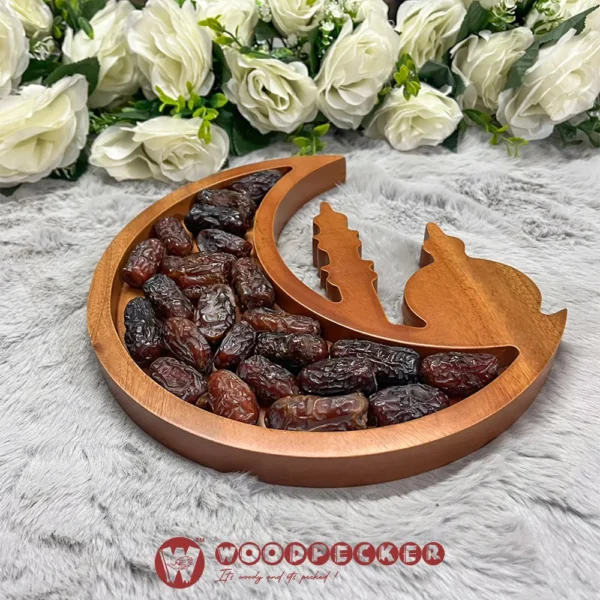 Moonlight Ramadan Date & Dry Fruit Platter – Solid Mahogany Wood - Image 4