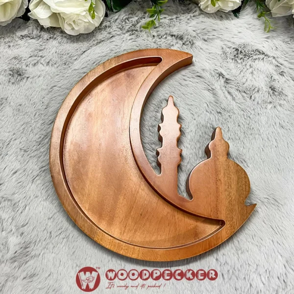 Moonlight Ramadan Date & Dry Fruit Platter – Solid Mahogany Wood - Image 5