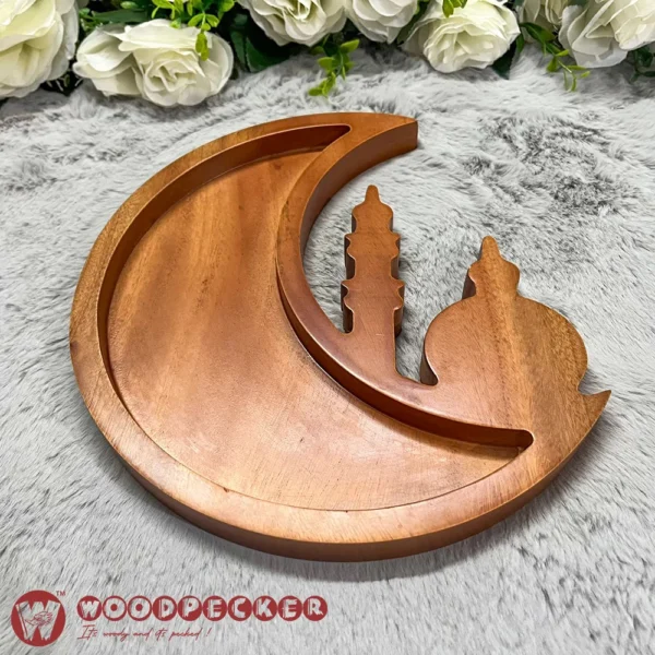 Moonlight Ramadan Date & Dry Fruit Platter – Solid Mahogany Wood - Image 6