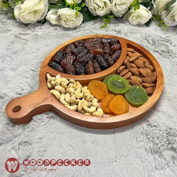 Iftar Harmony Round Handle  Ramadan Date & Dry Fruit Platter – Solid Mahogany Wood - Image 2