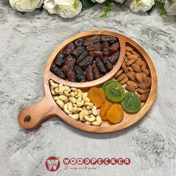 Iftar Harmony Round Handle  Ramadan Date & Dry Fruit Platter – Solid Mahogany Wood